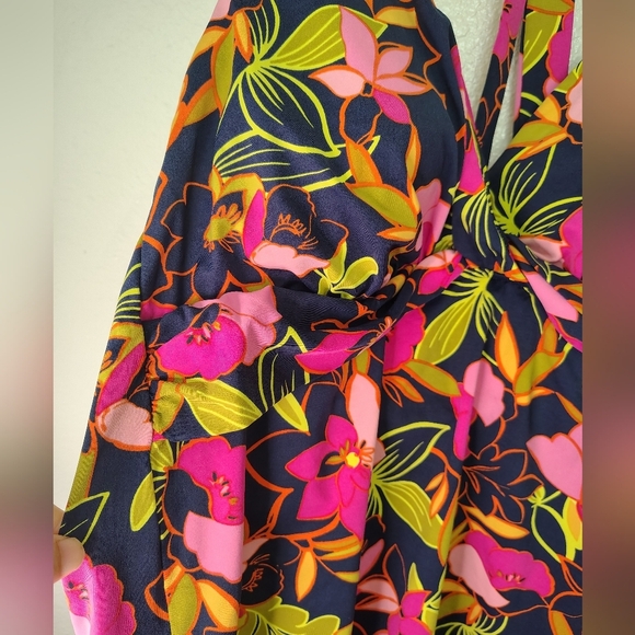 Lands' End Women's Size 12 Navy Blue Pink Green orange Floral Tankini Top - Picture 4 of 6